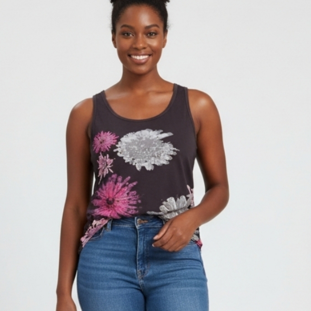 Faded Glory Floral Metallic Tank Top